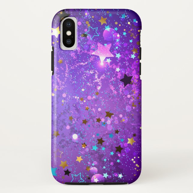 Coques Case-Mate iPhone Arrière - plan de feuille violet avec étoiles (Dos)