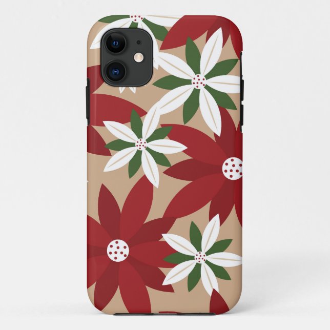 Coques Case-Mate iPhone Arrière - plan de Noël Poinsettia (Dos)