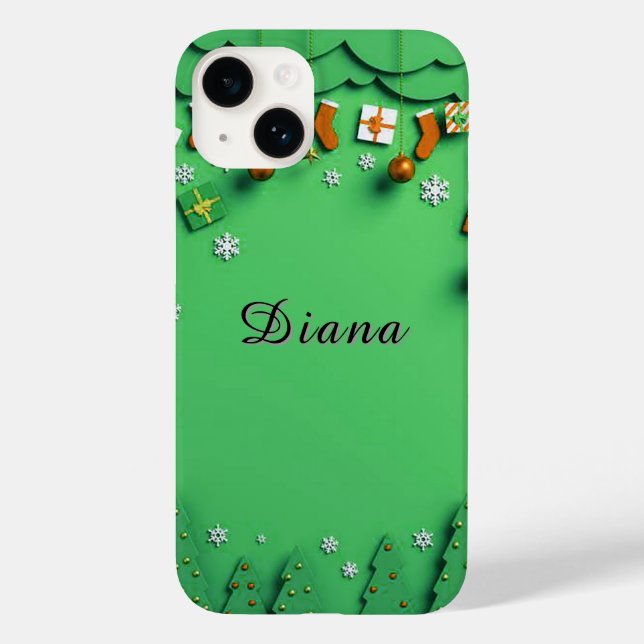 Coques Case-Mate iPhone Arrière - plan de Noël vert avec des flocons de ne (Verso)