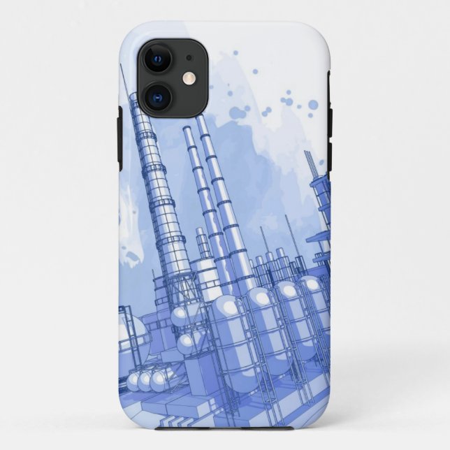 Coques Case-Mate iPhone Arrière - plan d'usine chimique et d'aquarelle (Dos)