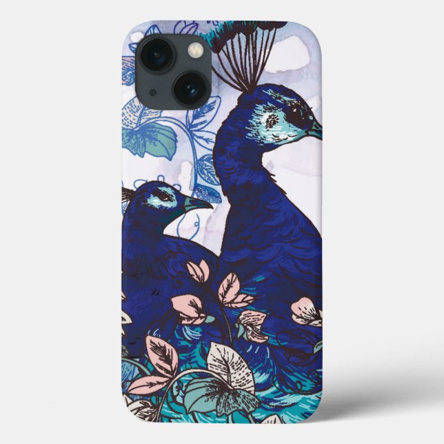 Coques Case-Mate iPhone Arrière - plan floral avec Peacocks (Verso)