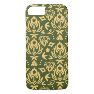 Coque iPhone 7 Arrière - plan floral en bois de motif de damassé