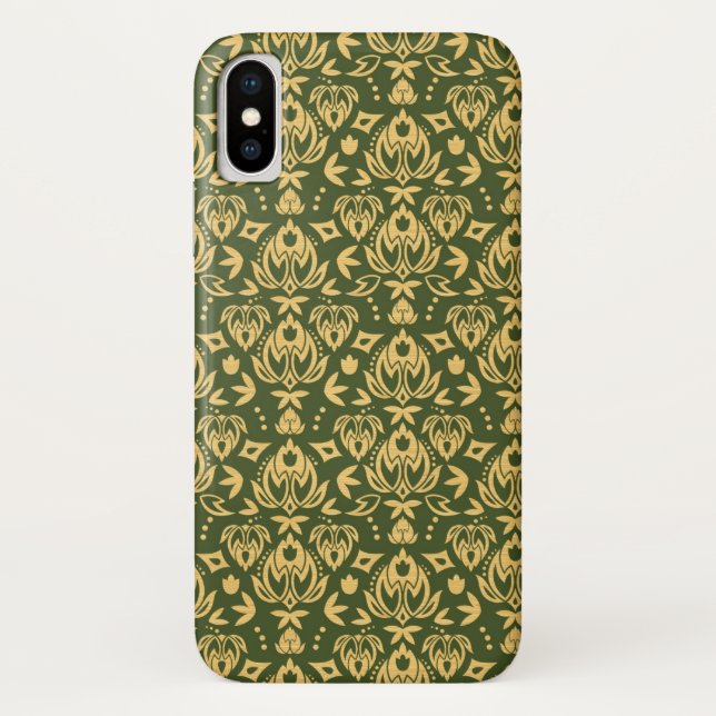 Coques Case-Mate iPhone Arrière - plan floral en bois de motif de damassé (Dos)
