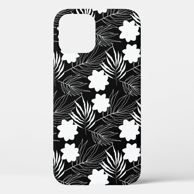 Coques Case-Mate iPhone Arrière - plan floral noir et blanc (Verso)