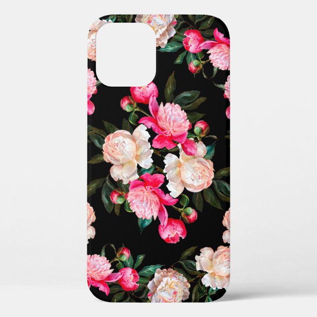 Coques Case-Mate iPhone Arrière - plan floral. Peonies rose et blanc sur u (Verso)