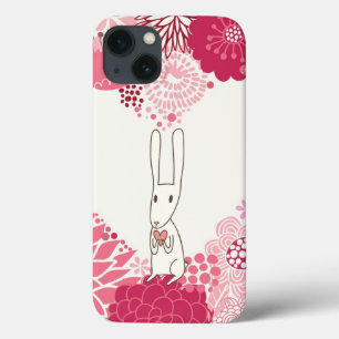 iPhone 13 Coque Arrière - plan floral romantique avec le lapin