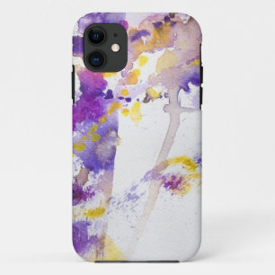 Coque iPhone 11 arrière - plan jaune et pourpre d'aquarelle