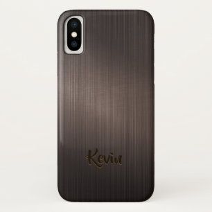 Coques Pour iPhone Arrière - plan-Monogramme métallique Brown foncé