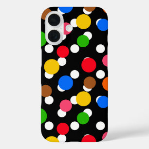 Coque Pour iPhone 16 Arrière - plan noir Pois colorés