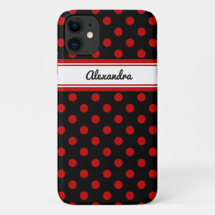 Coques Pour iPhone Arrière - plan noir Polka personnalisé