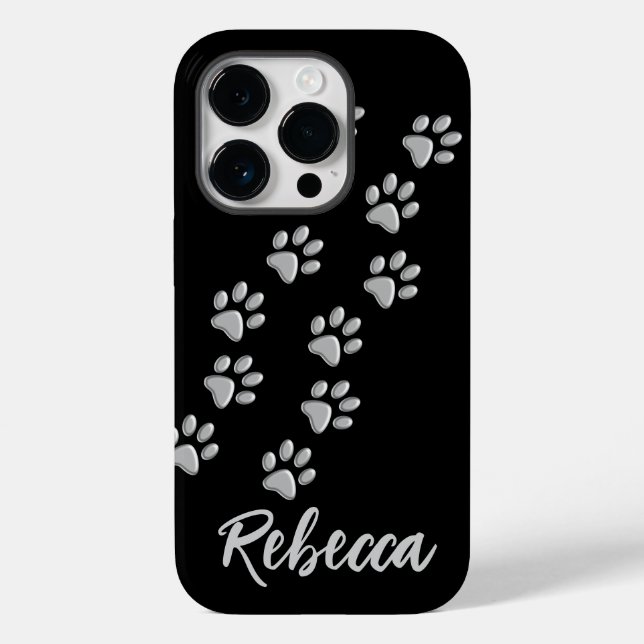 Coques Case-Mate iPhone Arrière - plan noir Silver Dog Paws Motif d'impres (Verso)