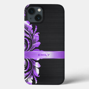 iPhone 13 Case Arrière - plan noir violet métallique