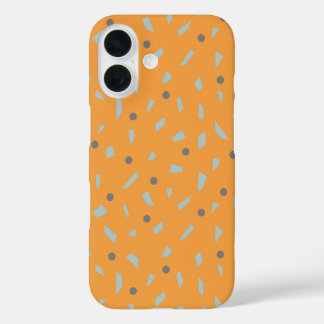 Coque Pour iPhone 16 Arrière - plan orange gris Pois bleu Confetti