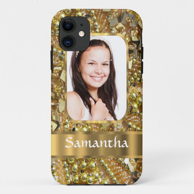 Coques Case-Mate iPhone Arrière - plan photo Gold bling (Dos)