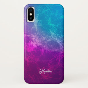 Coque iPhone X Arrière - plan polygonal moderne violet et bleu