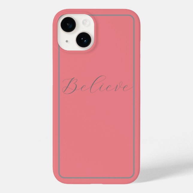 Coques Case-Mate iPhone arrière - plan rose de script gris 'Believe' (Verso)