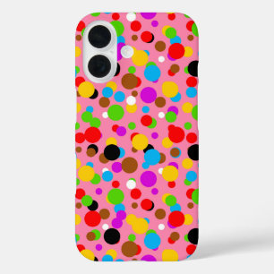 Coque Pour iPhone 16 Arrière - plan rose Pois colorés