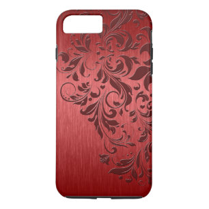 Coque Case-Mate Pour iPhone Arrière - plan rouge métallique avec dentelle roug