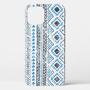 Case-Mate iPhone Case Arrière - plan sans couture blanc bleu ethnique.