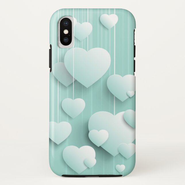 Coques Case-Mate iPhone Arrière - plan vert clair avec coeur blanc 3D (Dos)