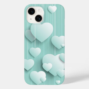 Coque Case-Mate iPhone Arrière - plan vert clair avec coeur blanc 3D