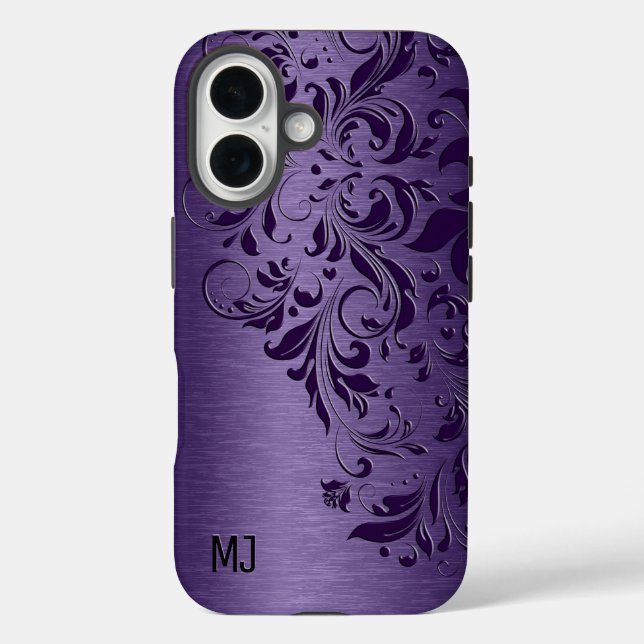 Coques Case-Mate iPhone Arrière - plan Violet Avec Dentelle Florale Violet (Verso)