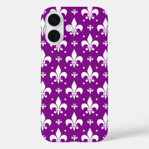 Coque Pour iPhone 16 Arrière - plan violet Fleur-de-lis Design Motif