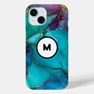 Coque Case-Mate iPhone Arrière - plans d'encre turquoise Parties scintill