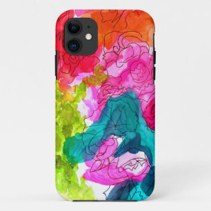 Coque iPhone 11 art abstrait aquarelle fleurs de printemps