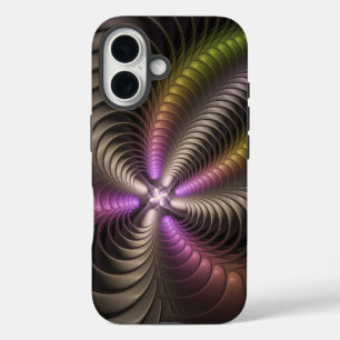 Coque Pour iPhone 16 Art abstrait brillant tripant coloré 3D fractal