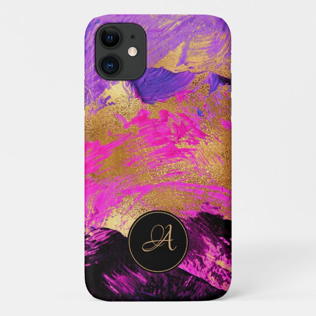 Coques Case-Mate iPhone Art abstrait chic moderne violet rose or scintilla (Dos)