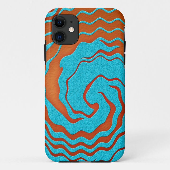 Coques Case-Mate iPhone Art abstrait de vague bleu et orange (Dos)