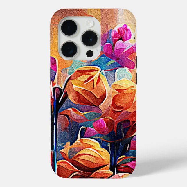Coques Case-Mate iPhone Art Abstrait Floral Fleurs Orange Rouge Bleu (Verso)