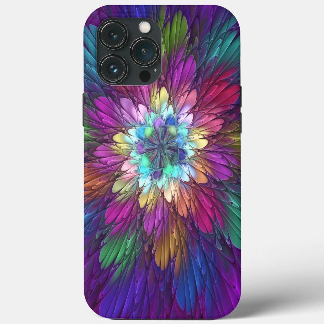 Coques Case-Mate iPhone Art abstrait fractal de fleurs psychédéliques colo (Verso)