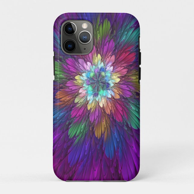 Coques Case-Mate iPhone Art abstrait fractal de fleurs psychédéliques colo (Dos)