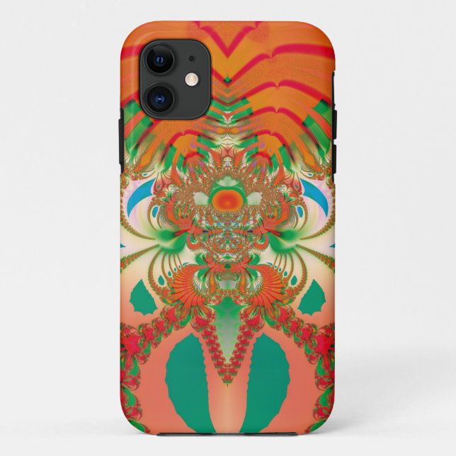 Coques Case-Mate iPhone Art abstrait fractal de hibou rouge (Dos)
