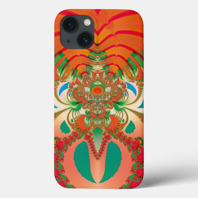 Coques Case-Mate iPhone Art abstrait fractal de hibou rouge (Verso)