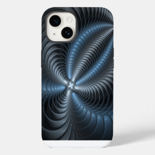 Coque Case-Mate iPhone Art abstrait moderne fractal bleu gris plastique 3