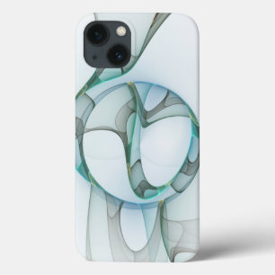 Etui iPhone Case-Mate Art Abstrait moderne Fractal Bleu Turquoise Gris