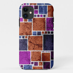 Coque iPhone 11 Art Abstrait Mur fissuré des Carrés rétro
