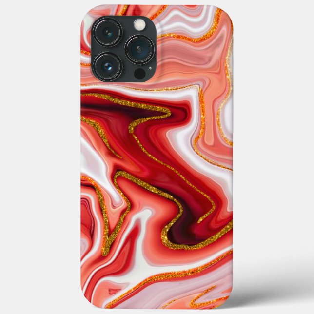 Coques Case-Mate iPhone Art Abstrait rouge et or vif (Verso)