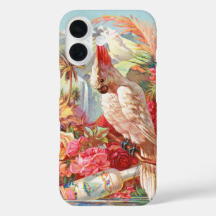 Coque Pour iPhone 16 Art botanique vintage de cacatoès tropical et rose