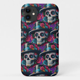 Case-Mate iPhone Case Art crâne sucre - Chapeau supérieur et Roses roses
