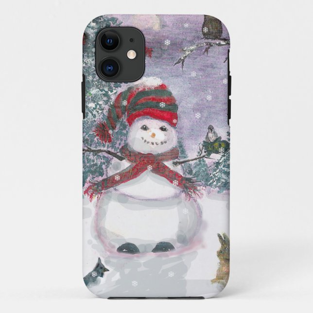 Coques Case-Mate iPhone Art d'aquarelle de bonhomme de neige (Dos)