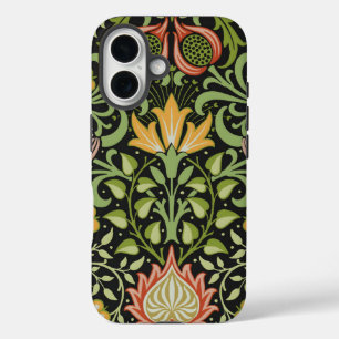 Coque Pour iPhone 16 Art de carreaux floraux persans noirs de William M
