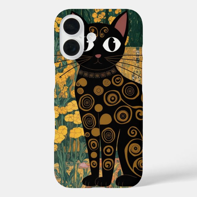 Coques Case-Mate iPhone Art de chat noir dans le style de Gustav Klimt (Verso)