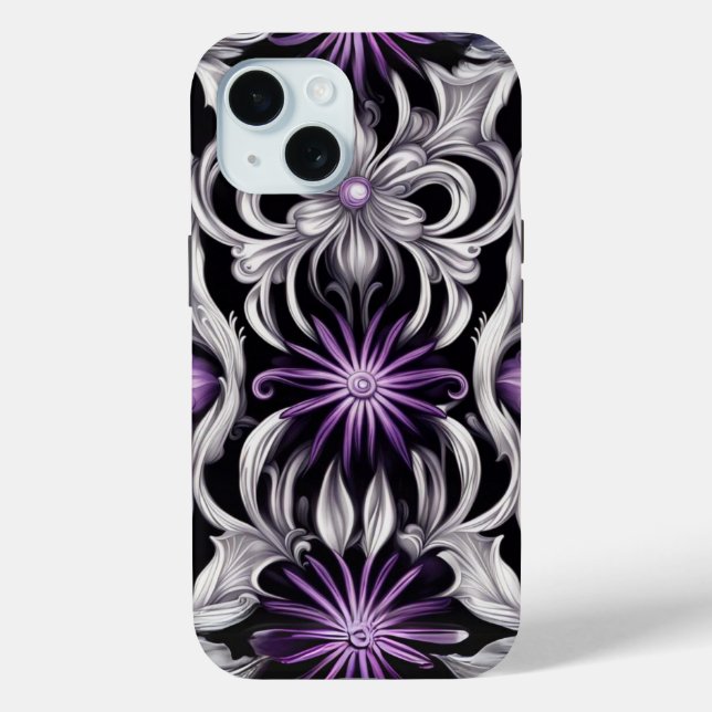Coques Case-Mate iPhone Art de fleurs abstraites violettes (Verso)