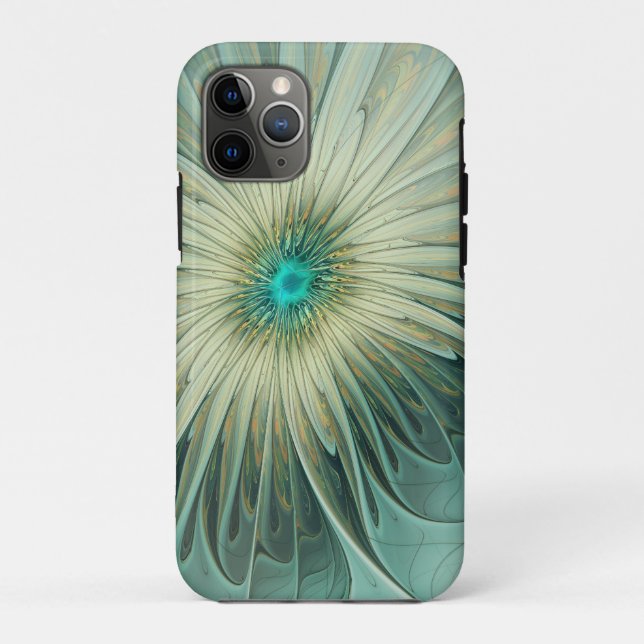 Coques Case-Mate iPhone Art de fractale de fleurs de fantaisie vert sauge  (Dos)
