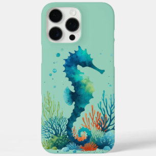 Coque iPhone 16 Pro Max art de hippocampe nautique/plage/côtier