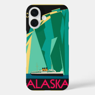 Coque Pour iPhone 16 Art de l'affiche de voyage vintage de l'Alaska, gl
